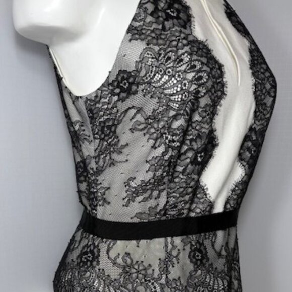 BCBG Max Azria Womens‎ Off White LEYLA Black Lace Halter Ruffle Hem Dress Size 6 - Picture 2 of 9